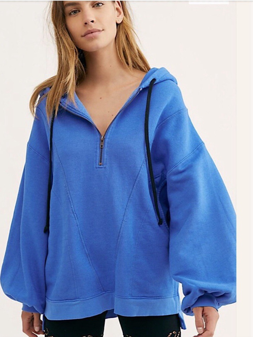 Free People Blue Quarter-Zip Hoodie